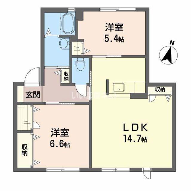 シャーメゾンヤナイB(2LDK/1階)の間取り写真