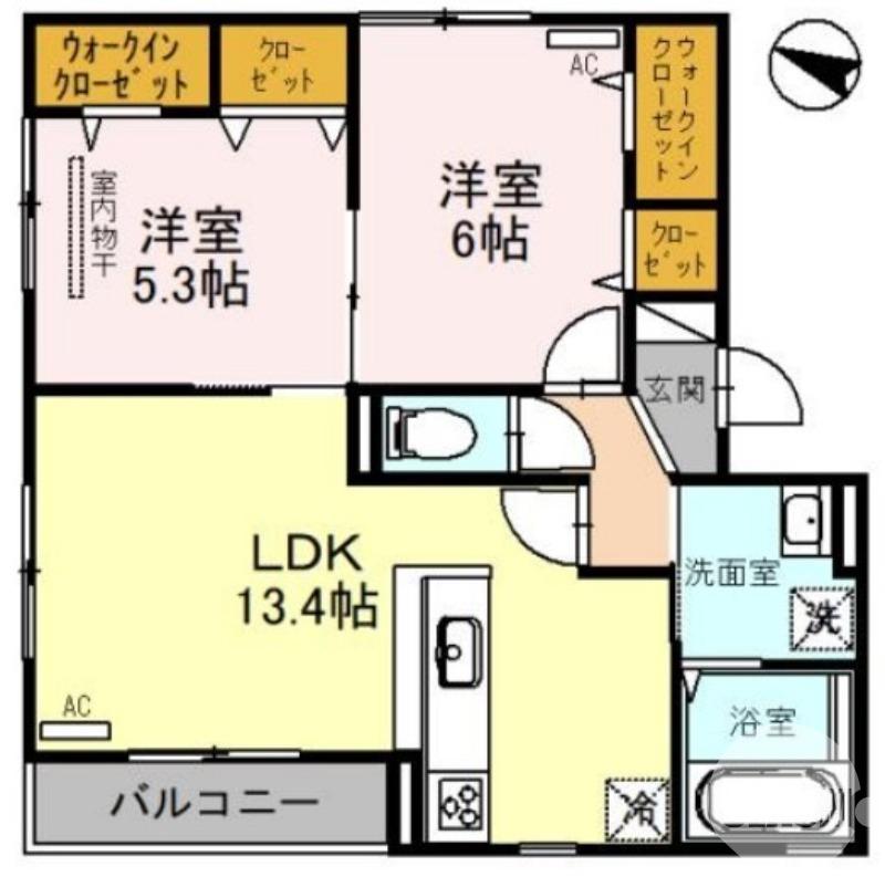 アルフォンテ上野芝(2LDK/2階)の間取り写真