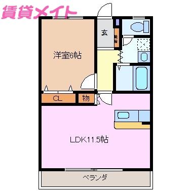 コーキア泊山崎(1LDK/3階)の間取り写真