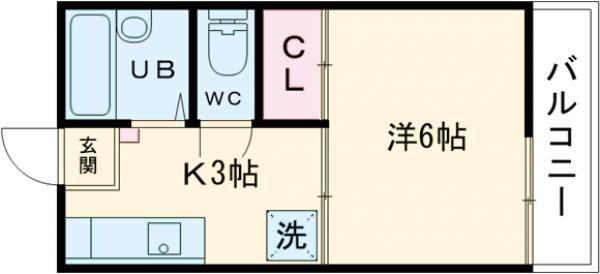 レークサイド尾本(1K/2階)の間取り写真
