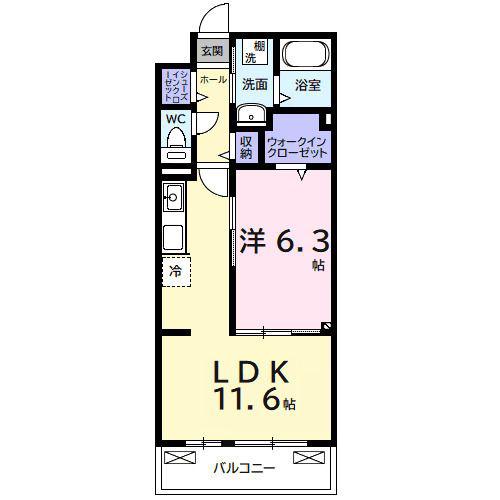 リバーサイドII(1LDK/3階)の間取り写真