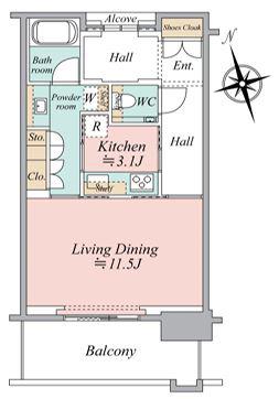 グラングリーン大阪 THE ノース RESIDENCE(1K/11階)の間取り写真