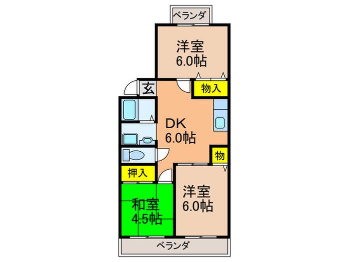 橋内ハイツ(3DK/2階)の間取り写真