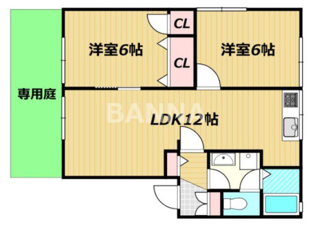レジデンス原尾島A棟(2LDK/1階)の間取り写真
