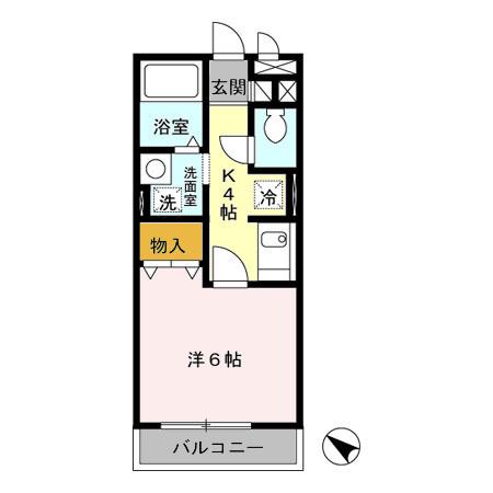 プリムヴェールJ(1K/2階)の間取り写真