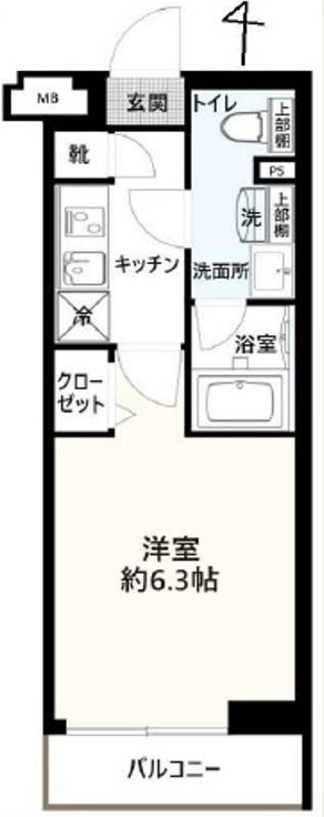 SHOKEN RESIDENCE川崎登戸ウエスト(1K/1階)の間取り写真
