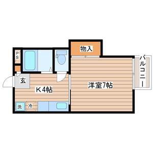 ロイヤルパインA棟(1K/2階)の間取り写真