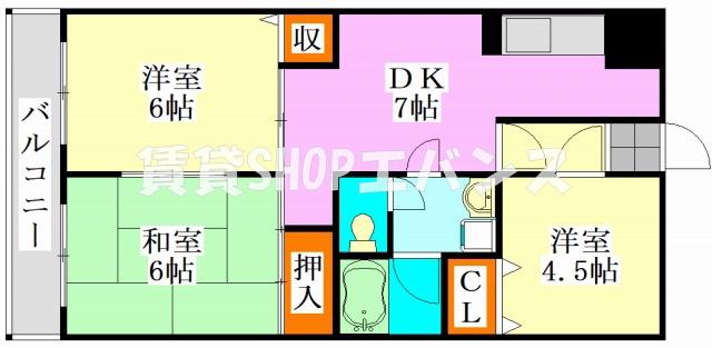 メゾンドール・カムイα館(3DK/2階)の間取り写真