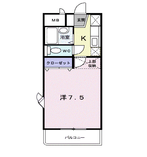 ヴェルジュ萩原(1K/2階)の間取り写真