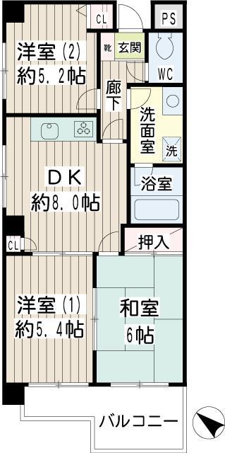エムズガーデン(3DK/8階)の間取り写真