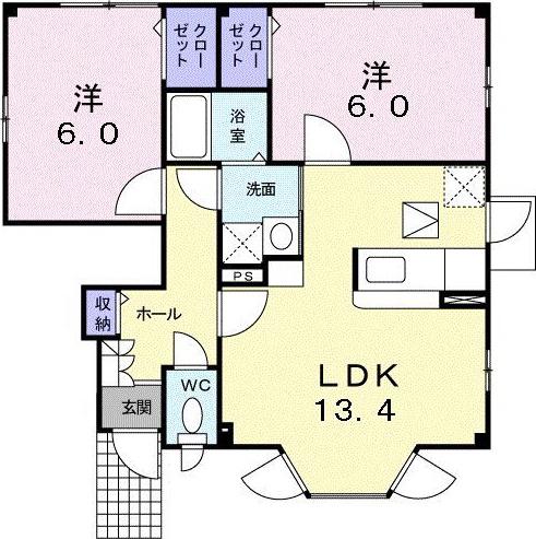 プリムローズG(2LDK/1階)の間取り写真
