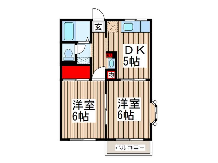ピレネー東浦和(2DK/1階)の間取り写真