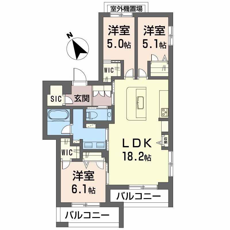 ペルル段原南(3LDK/4階)の間取り写真