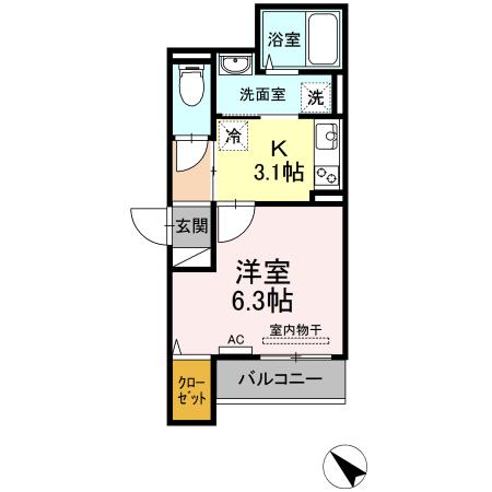 クレスタ(1K/2階)の間取り写真