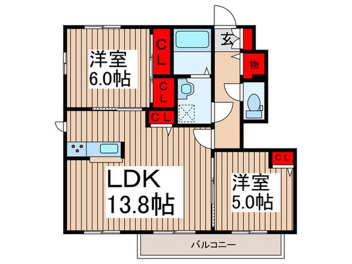 ジェンティーレI(2LDK/1階)の間取り写真