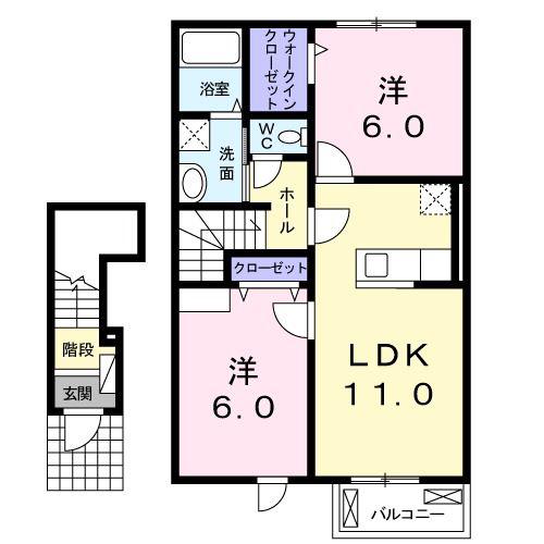 ファミーユ藤ノ木 B棟(2LDK/2階)の間取り写真
