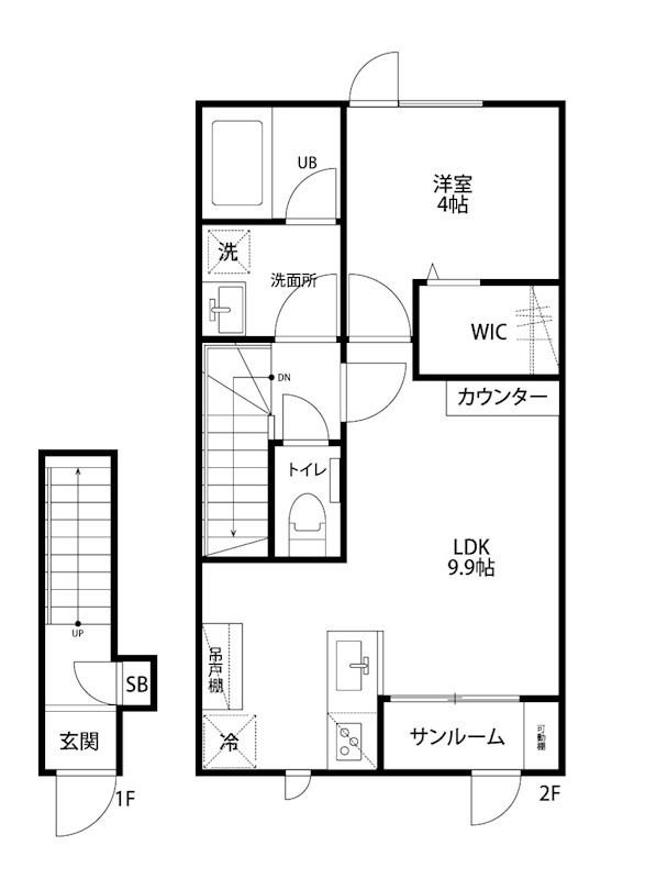COCOA(1LDK/2階)の間取り写真