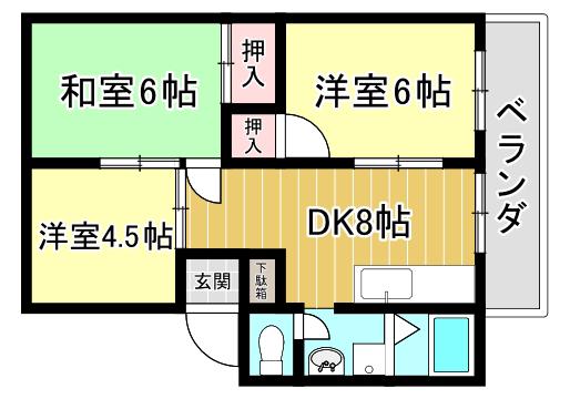 グリーンハイツ松木(3DK/1階)の間取り写真
