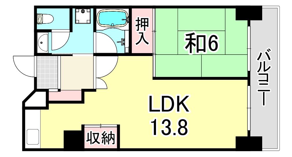 UR 武庫川19(1LDK/14階)の間取り写真