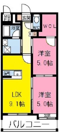 カーサビアンカ(2LDK/3階)の間取り写真