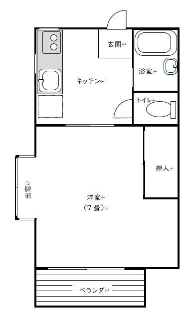 リバティ光(1K/1階)の間取り写真