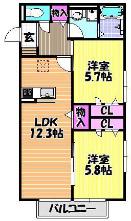 アルデアーノ(2LDK/2階)の間取り写真