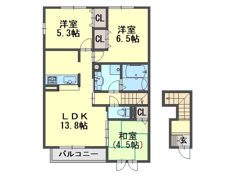 ミリオンフルール(3LDK/2階)の間取り写真