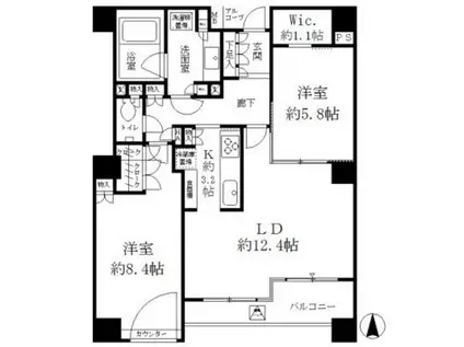 PARKSIDE WINGS(2LDK/4階)の間取り写真