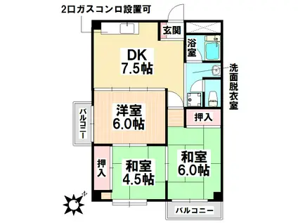 ヤマダイコーポ汐田(3DK/3階)の間取り写真
