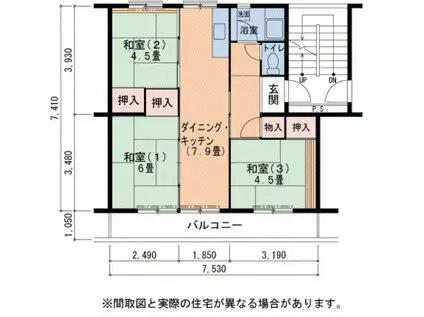 UR金剛団地 308号棟(3DK/2階)の間取り写真