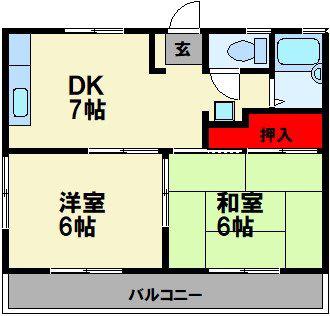 第2コーポラス枝国(2DK/1階)の間取り写真