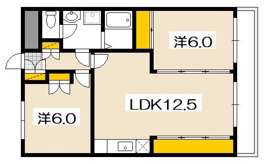 田川ビル(2LDK/4階)の間取り写真
