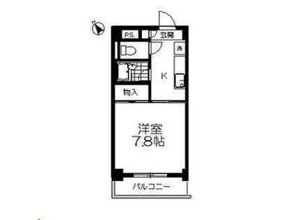 ロイヤルヒルズ台原III(1K/1階)の間取り写真