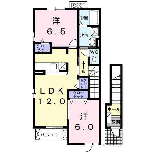 ル・レーブA(2LDK/2階)の間取り写真
