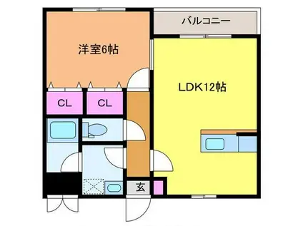リベルテ紫竹山(1LDK/1階)の間取り写真