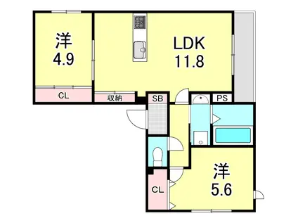 リラフィナート西宮北口(2LDK/3階)の間取り写真