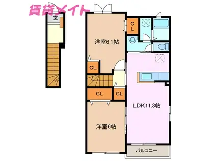 サンライズくすの木A(2LDK/2階)の間取り写真