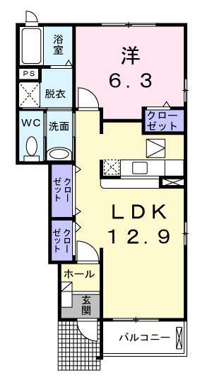 グリーンハウスD(1LDK/1階)の間取り写真
