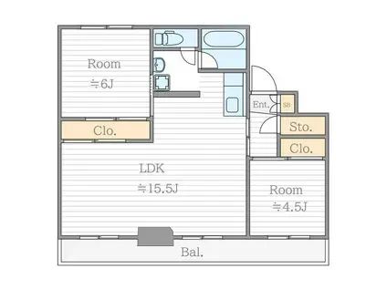 グランメール向陽 01(2LDK/3階)の間取り写真
