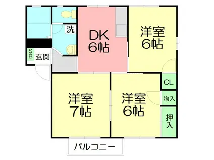 オゾンガーデンB(3DK/2階)の間取り写真