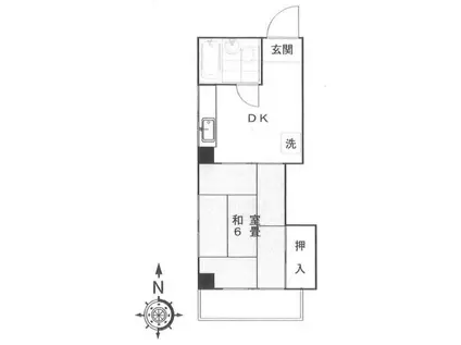 鳥海ハイツ(1DK/3階)の間取り写真