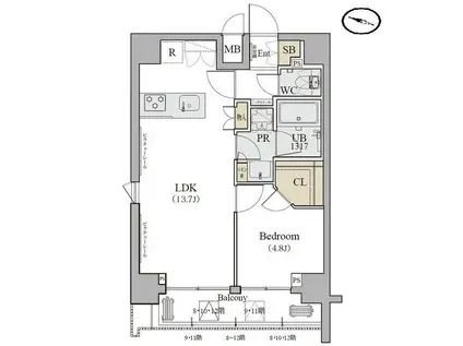 ディームス品川南(1LDK/9階)の間取り写真