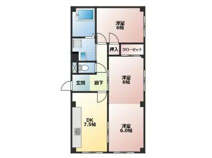 ロダン塚口(3DK/1階)の間取り写真