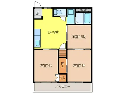 シティハイツ米ノ山AB(3DK/2階)の間取り写真