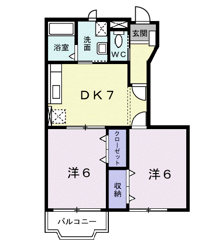 ウィステリアII(2DK/1階)の間取り写真