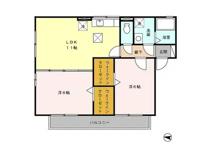 メルベーユ富の原F(2LDK/1階)の間取り写真