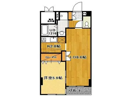 プラッサ西参道(1LDK/2階)の間取り写真