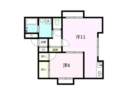 ディアスミント(1LDK/1階)の間取り写真