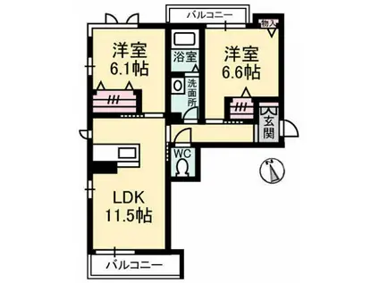 ベレオ西原(2LDK/3階)の間取り写真