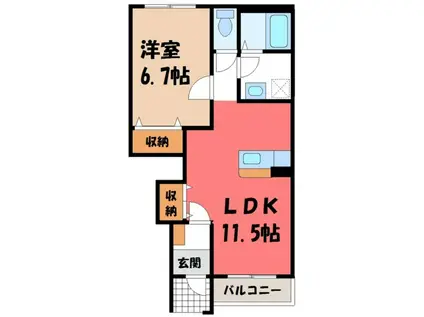 エクセルハイムII(1LDK/1階)の間取り写真
